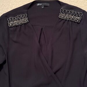 Gibson Black Blouse with Embellished Shoulders